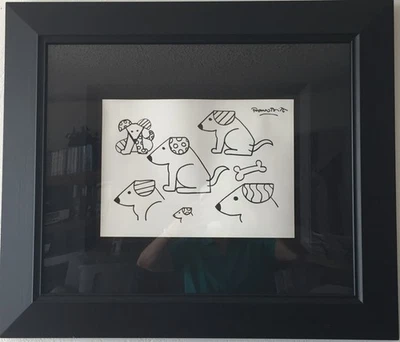 ROMERO BRITTO "Dog Study" Superb original sketch ink drawing  B&W hand signed - Image 1 of 4