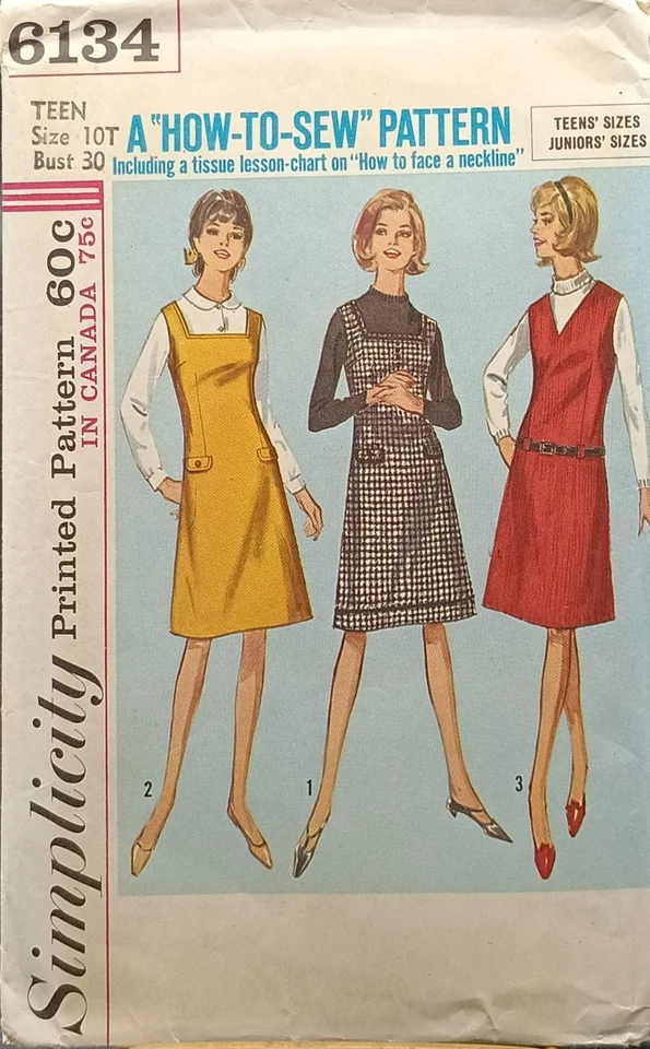 UNCUT Simplicity 6134 Vintage 1960s Junior & Teen Jumper Sewing Pattern Size 10T - Image 1 of 2