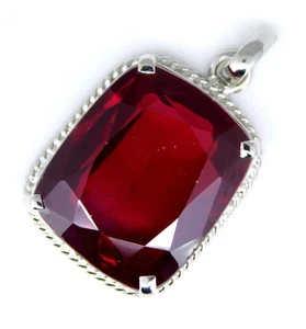 Colgante de rubí rojo natural certificado de 50 quilates en plata de ley 925 con cadena - Imagen 1 de 8