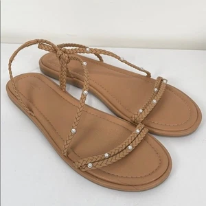Universal Thread Women’s 11 Strappy Sandals Flat Tan Pearl - Picture 1 of 5