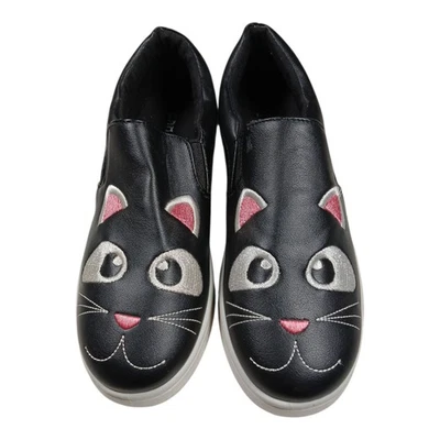 Черно-белые вышитые кошачьи черные розовые кроссовки без шнурков размер Милый Хэллоуин 5,5 - Изображение 1 из 4