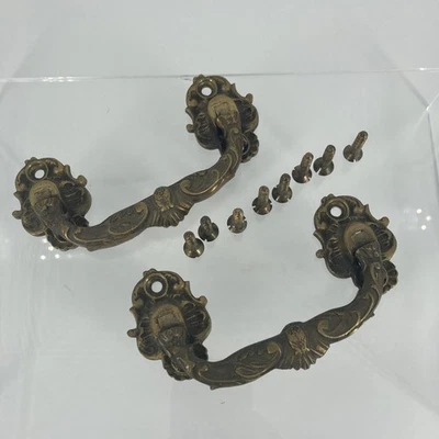 Ancienne Poignées de Piano X2 Bronze avec vis Assortis, Meuble Tiroir - Photo 1/4