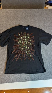 Black Glow-in-the-Dark Skulls Spiderweb T-shirt Mens Size Large Halloween - Picture 1 of 6