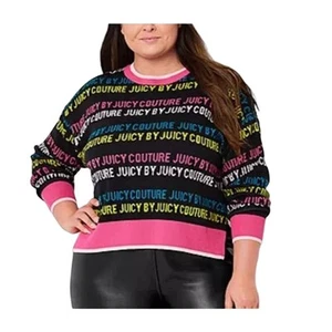 Juicy by Juicy Couture Black Colorful Y2K Neon Logo Name Pullover Sweater  M - Picture 1 of 11