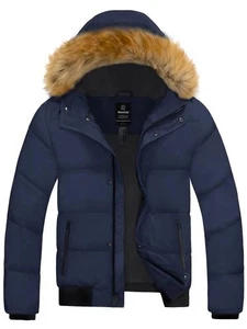 Wantdo Herren gefütterte Jacke mit Kapuze wasserdicht Wintermantel - marineblau 2XL - Bild 1 von 4