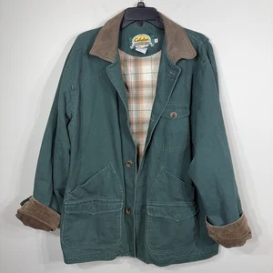 VTG Cabelas Chore Mens L Tall Coat Farm Flannel Lined Pockets Duck Canvas Jacket - Picture 1 of 7