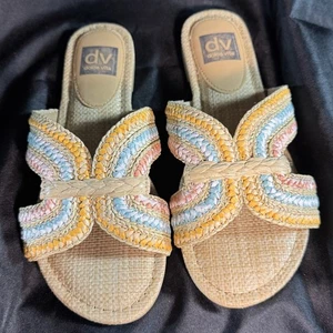 Sandalias planas Dolce Vita para mujer Atomic Rafia talla 7,5 marrón multi primavera - Imagen 1 de 5