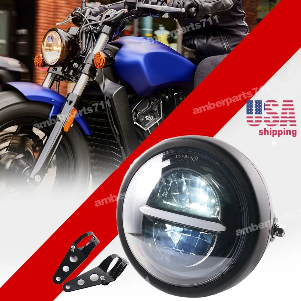 For Indian Scout Bobber 2017-2021 5.75" LED Headlight Hi/Low Beam W/ lamp Shell - Image 1 of 4