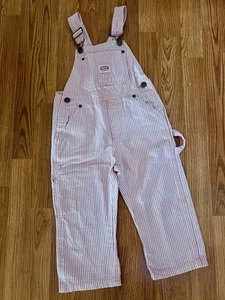 Vintage Girl Key Striped Overalls Pink/ White Stripes Denim Bibs Size 3T - Picture 1 of 2