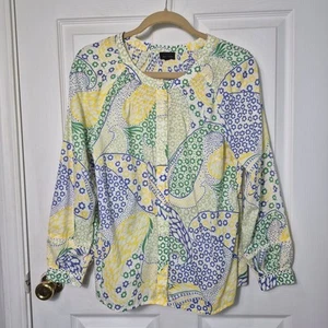 Top Talbots Pequeño Manga Larga Con Botones Azul Amarillo Verde Algodón - Imagen 1 de 6