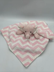 Manta de seguridad Carters de felpa rosa blanco Chevron a rayas elefante de felpa Lovey - Imagen 1 de 7