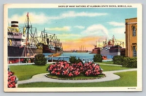 Postcard Alabama State Docks Mobile AL Ships Many Nations VTG LIN Posted 1947 - Picture 1 of 4