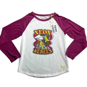 Neon Rebels Girls New Sparkly Retro Graphic Ringer Tee Size 8 Years - Picture 1 of 8
