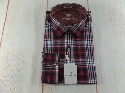 NEW Men's Bugatchi Button Up Shirt XXL Plaid Check Flip Cuff Shaped Fit  - Image 1 of 4