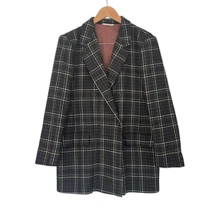 Max Mara Women Size 12 Plaid Blazer Jacket Virgin Wool Oversized Gray Italy Made - Picture 1 of 12
