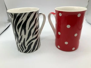 Lot of 2 Kent Pottery Zebra & Red white Polk a dot Print Coffee Mug - Picture 1 of 4
