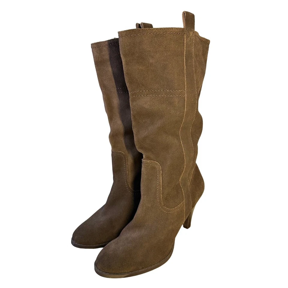 Nine & Co Brown Suede Leather Slouch Heeled Boots - Size 9.5M  — 第 1/4 张图片