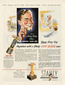 1947 STAHLY LIVE BLADE MENS RAZOR AMERICAN MAGAZINE SHAVING ADVERT b1 - Picture 1 of 1