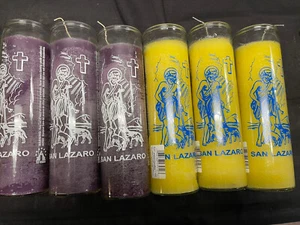 San Lazaro PACK OF 6 CANDLE VELADORA SANTERIA Yellow and purple babalu aye - Picture 1 of 1