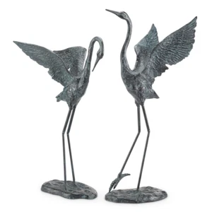 Exalted Crane Pair Garden Bird Statue Heron Cast Iron Sculpture ~ SPI Home 51024 - Picture 1 of 3