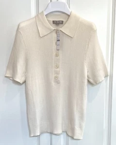 NWT J Crew size Large ivory rib-knit short sleeve polo shirt/sweater BO157 - Picture 1 of 6