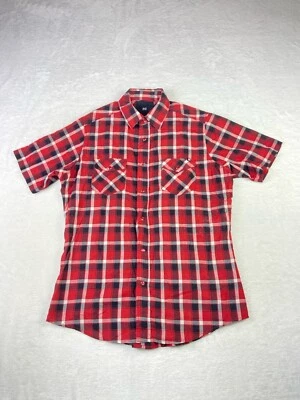 KR3W Para hombres Talla Mediana Rojo A Cuadros Manga Corta Perla A Presión Informal Patín con Botones Foto 1 de 4