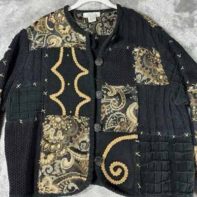 Chaqueta Blazer Sandy Starkman L Negra Acolchada Bordada Retazos Cachicho Foto 1 de 4