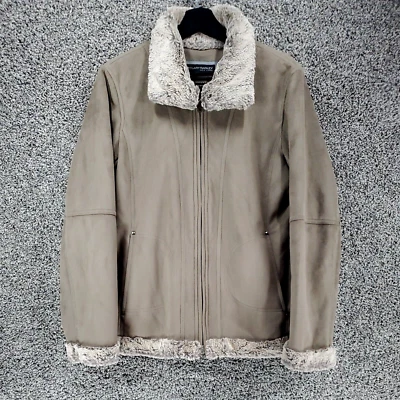 Hilary Radley New York 人造毛皮棕色/薄色夹克女式 M 码 — 第 1/4 张图片