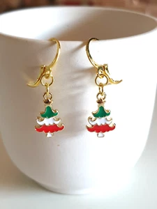 🎄Sweet Multicoloured Enamel Christmas Tree Gold Plated Earrings🎄 - Picture 1 of 11