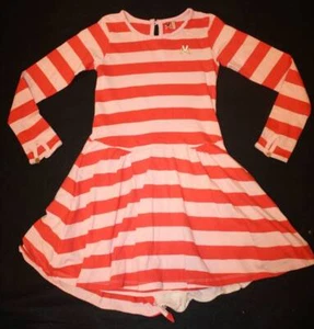 Boutique NO ADDED SUGAR Crocodile Tiers Pink Red Stripe Bustle Dress 7 8 - Picture 1 of 1