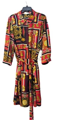 Vestido camisero Be Bop Trendy talla grande estampado de cadena, escarlata/negro, talla 2X Foto 1 de 4