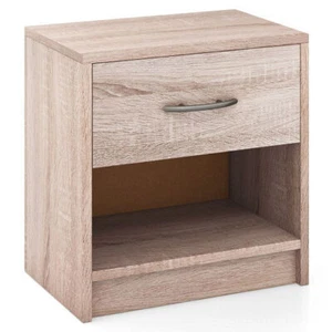 Bedside Table Nightstand with Drawer and Open Storage Shelf-Natural - Color: Nat - Picture 1 of 1