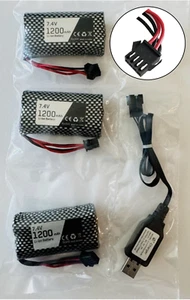 3 Stück 7,4V 1200mAh Li-Ion Akku "SM-4P" Stecker + 1 Ladekabel für RC - Bild 1 von 10