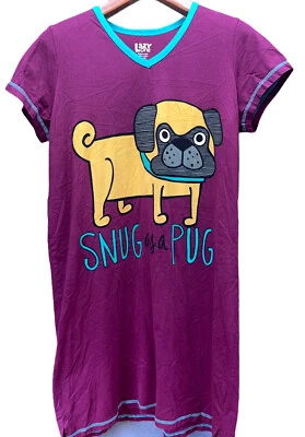 LAZY ONE Women’s S/M SNUG AS PUG Sleep PJ Dress Shirt 100% Cotton - Image 1 of 4