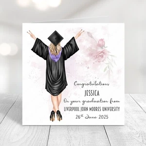 TARJETA DE FELICITACIÓN GRADUACIÓN PERSONALIZADA PERSONALIZAR VESTIDO DE PELO CINTA PIEL - Imagen 1 de 12