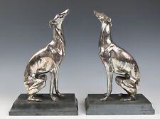 Pair Antique Jennings Brothers Whippet Greyhound Dog Bookends Silver Plated