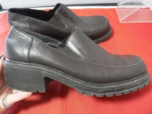 PM3 VTG 90s Y2K ESPRIT Brown Square Toe Chunky Block Heel LUG Loafer Shoes Sz 10 - Picture 1 of 14