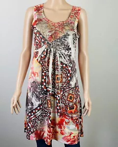 Style & Co Women’s Sleeveless Dress Knee Length Orange Brown Printed XS BB36 - Picture 1 of 9