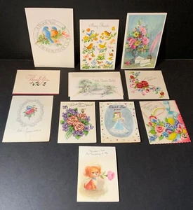 VTG Thank You Cards Lot (11) Puppy w/ Rose Flowers Bluebirds Angel 1 Christmas - Picture 1 of 3