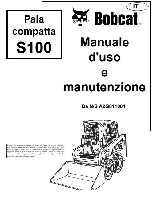 CD LIBRETTO MANUALE USO E MANUTENZIONE  BOBCAT S100 IN ITALIANO - Immagine 1 di 2