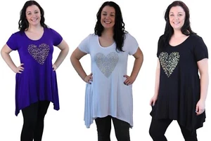 Ladies Leopard Print Stud Heart Short Sleeve Casual Long T-Shirt Plus Size Top - Picture 1 of 13