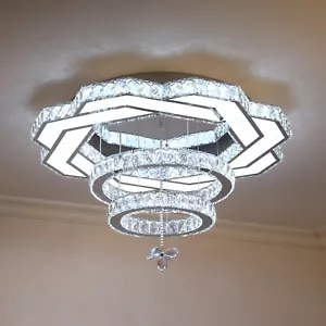 Modern 23.6inches Large Crystal Chandelier Round Ring Dimmable Living Room Lamps - Picture 1 of 19