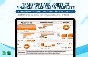 Transport & Logistics Financial Dashboard | Excel templates | Editable excel - Picture 1 of 6