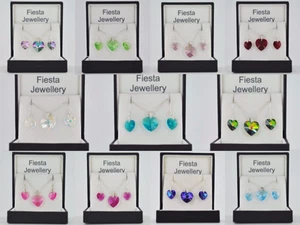 Sterling Silver Heart Pendant Necklace & Earring Set Gift Boxed - Picture 1 of 12