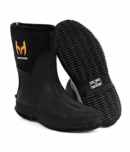 Hunthor Rubber Boots Mens 14 Black Steel Shank 7mm Neoprene Insulated Rain Mid - Picture 1 of 15