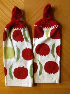JUEGO DE TOALLAS DE COCINA DE GANCHILLO CHILE DE TOMATE 2-BUENA CALIDAD HECHAS A MANO-NUEVAS - Imagen 1 de 5