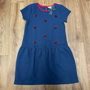 Lands End Girls Red White Blue Quilted Heart Embellished Bow Dress Size 14 Large - Picture 1 of 9