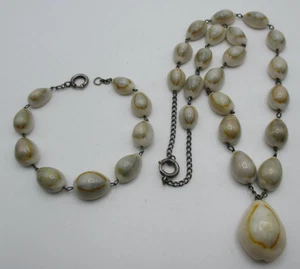 VTG 1940's Signed Sterling Silver Cowrie Shell Choker Necklace & Bracelet Set - Picture 1 of 8