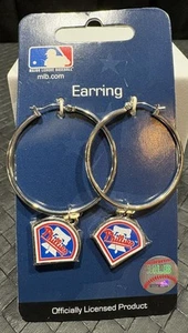 Brand New Pair Philadelphia Phillies Hoop Earrings MLB Officially Licensed. NIP - Picture 1 of 3