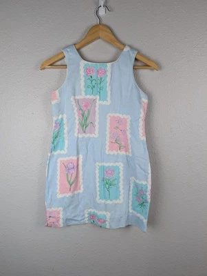 Lilly Pulitzer Girl’s Sz 12 Stamps Patch Sleeveless Shift Dress Floral 201 - Image 1 of 4